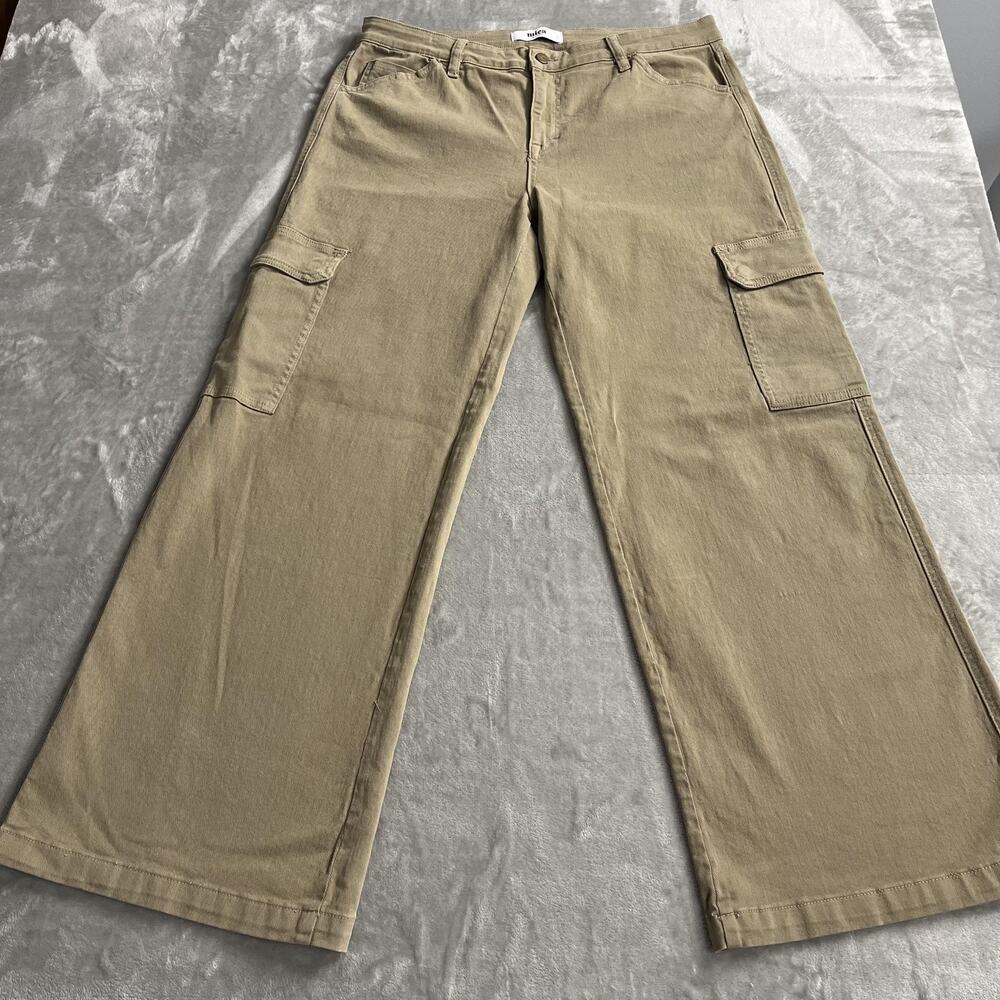 Mica Denim Jeans‎ Womens 31 Beige High Rise Wide Leg Cargo Stretch Denim Pants